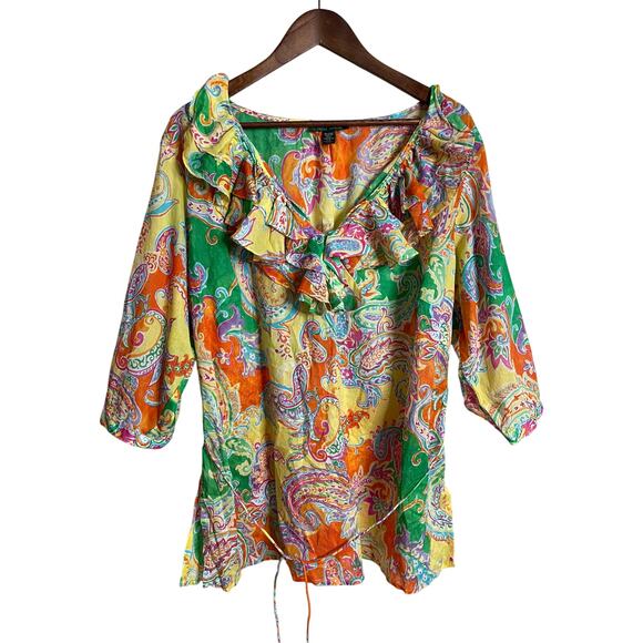 Lauren Ralph Lauren Multi-color Paisley Blouse Lightweight Womns 2X - Picture 2 of 12